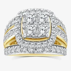 (Vs2) Womens 4 CT. T.W. Lab Grown White Diamond 10K Gold Cushion Side Stone Engagement Ring