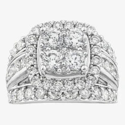 (Vs2) Womens 4 CT. T.W. Lab Grown White Diamond 10K Gold Cushion Side Stone Engagement Ring