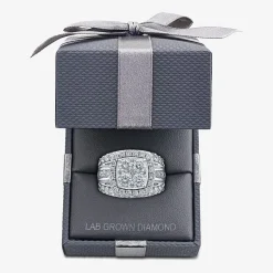 (Vs2) Womens 4 CT. T.W. Lab Grown White Diamond 10K Gold Cushion Side Stone Engagement Ring