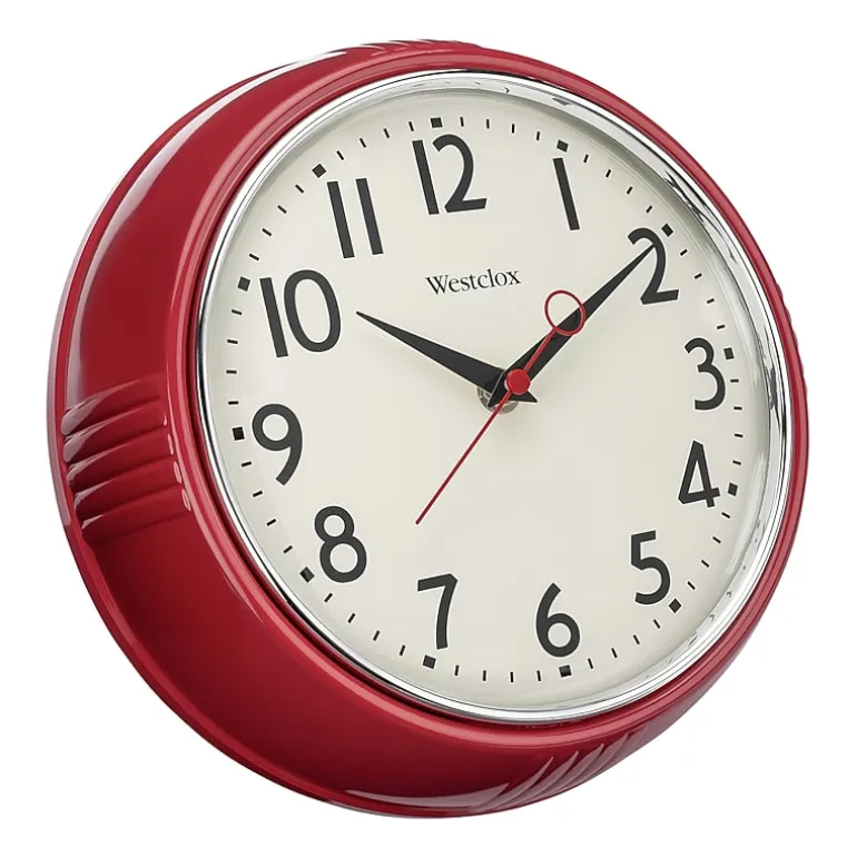 Westclox 9.5" Red Retro Convex Glass Lens Wall Clock