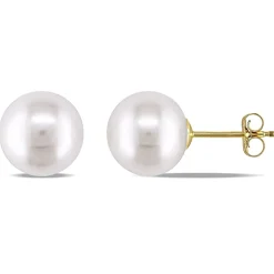 White Cultured Freshwater Pearl 14K Yellow Gold Stud Earrings