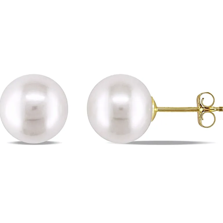 White Cultured Freshwater Pearl 14K Yellow Gold Stud Earrings