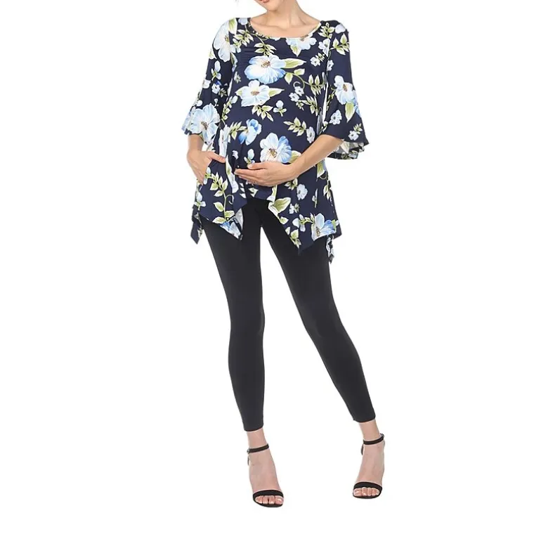White Mark Maternity Womens Boat Neck 3/4 Sleeve Tunic Top
