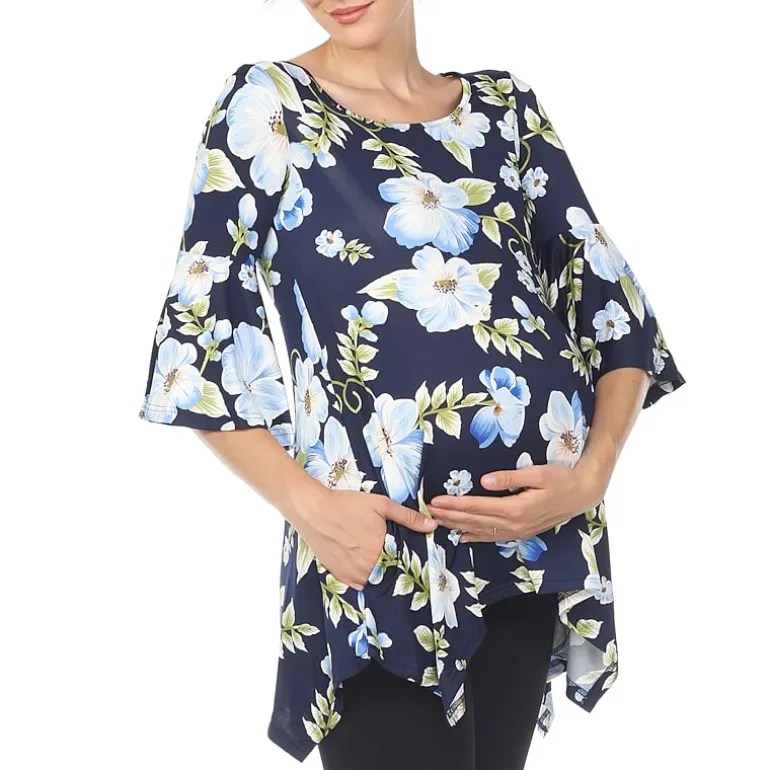 White Mark Maternity Womens Boat Neck 3/4 Sleeve Tunic Top