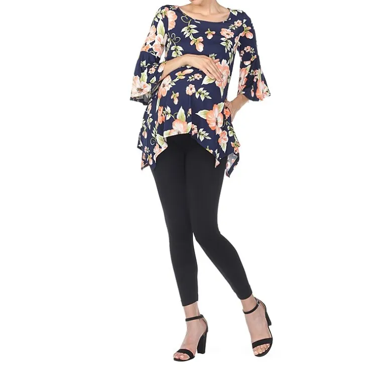 White Mark Maternity Womens Boat Neck 3/4 Sleeve Tunic Top