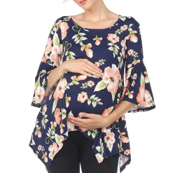 White Mark Maternity Womens Boat Neck 3/4 Sleeve Tunic Top