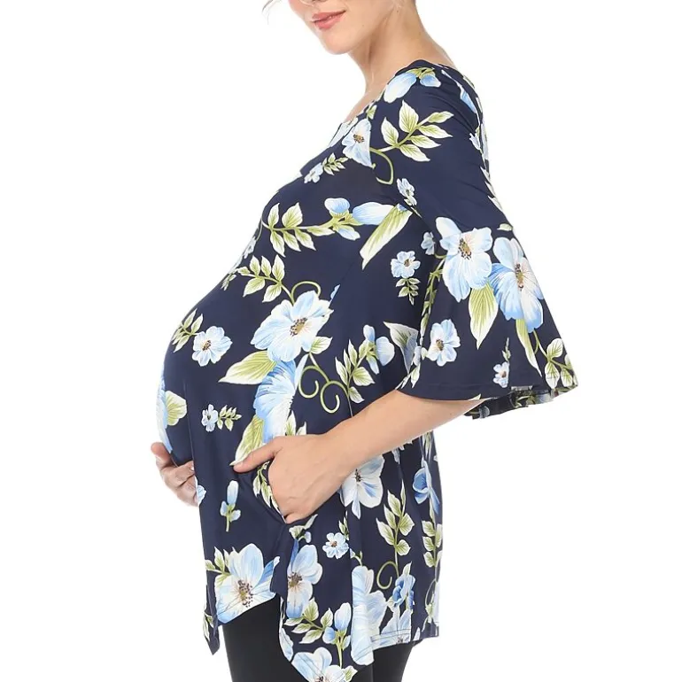 White Mark Maternity Womens Boat Neck 3/4 Sleeve Tunic Top