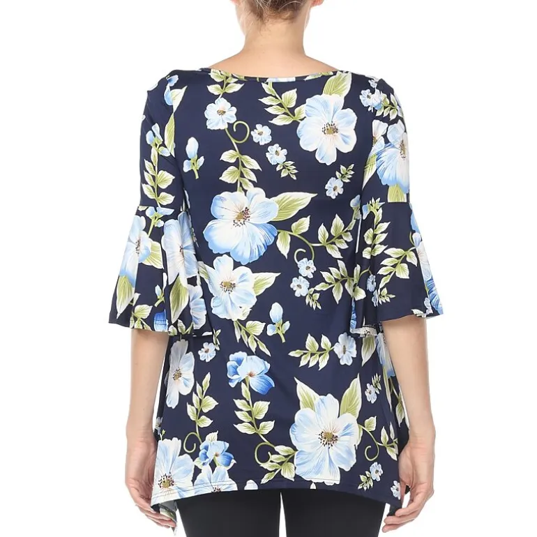 White Mark Maternity Womens Boat Neck 3/4 Sleeve Tunic Top