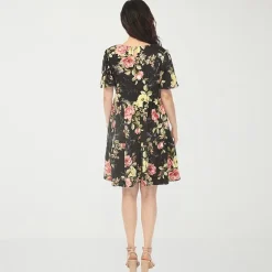 White Mark Maternity Womens Maternity V Neck Short Sleeve Floral A-Line Dress