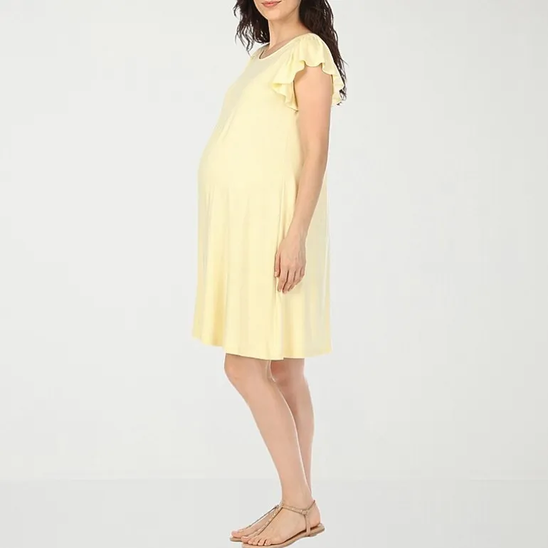 White Mark Maternity Womens Maternity V Neck Short Sleeve A-Line Dress