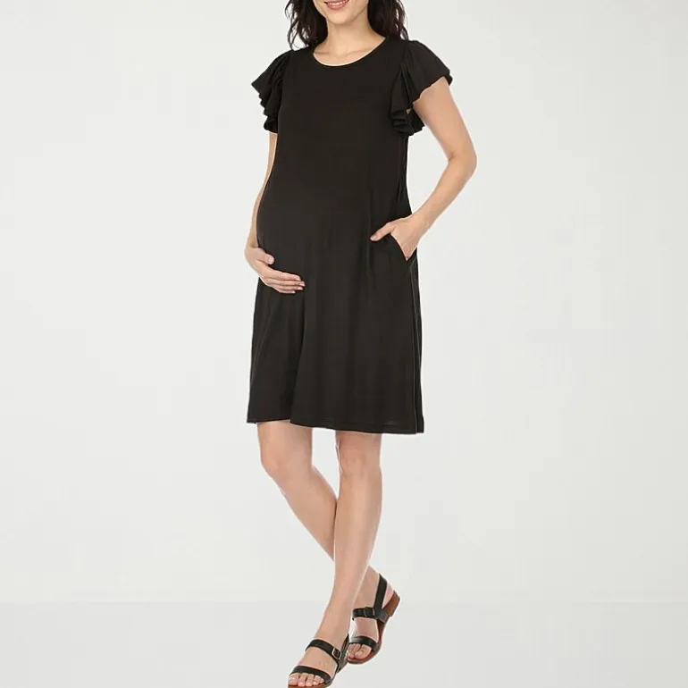 White Mark Maternity Womens Maternity V Neck Short Sleeve A-Line Dress