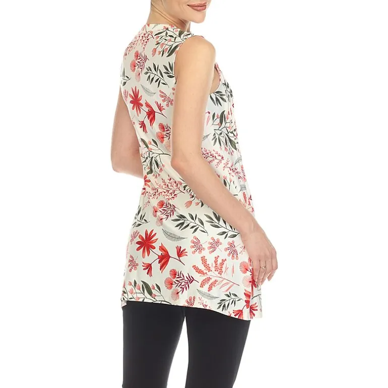 White Mark Maternity Womens Round Neck Sleeveless Tunic Top