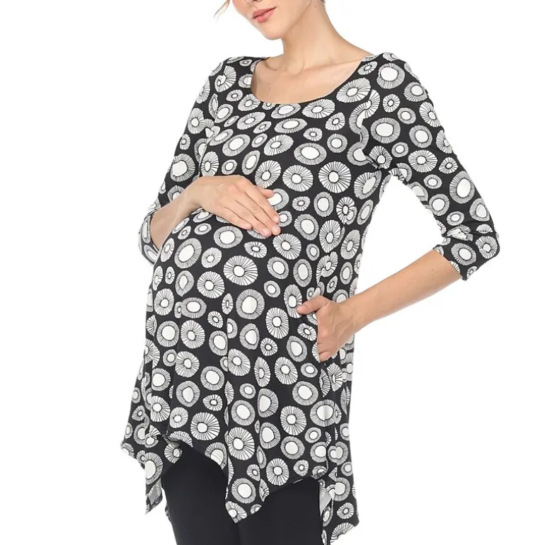 White Mark Maternity Womens Round Neck 3/4 Sleeve Tunic Top