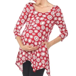 White Mark Maternity Womens Round Neck 3/4 Sleeve Tunic Top