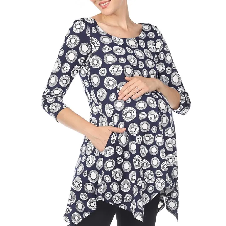White Mark Maternity Womens Round Neck 3/4 Sleeve Tunic Top