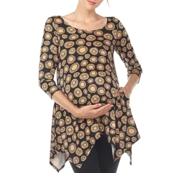 White Mark Maternity Womens Round Neck 3/4 Sleeve Tunic Top