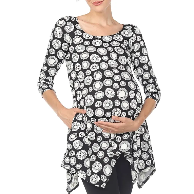 White Mark Maternity Womens Round Neck 3/4 Sleeve Tunic Top