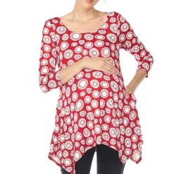 White Mark Maternity Womens Round Neck 3/4 Sleeve Tunic Top