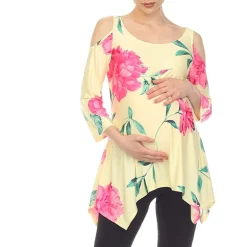 White Mark Maternity Womens Scoop Neck 3/4 Sleeve Tunic Top