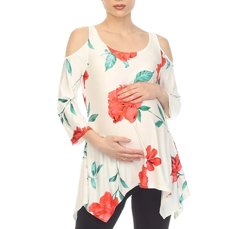 White Mark Maternity Womens Scoop Neck 3/4 Sleeve Tunic Top