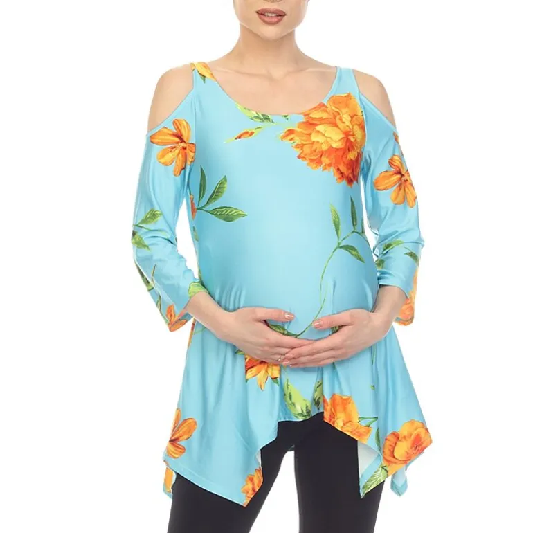 White Mark Maternity Womens Scoop Neck 3/4 Sleeve Tunic Top