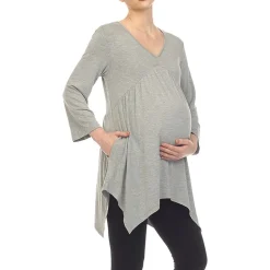 White Mark Maternity Womens V Neck Long Sleeve Tunic Top