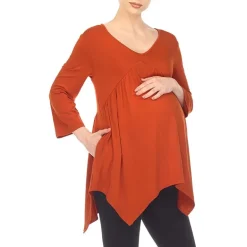White Mark Maternity Womens V Neck Long Sleeve Tunic Top