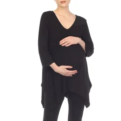 White Mark Maternity Womens V Neck Long Sleeve Tunic Top