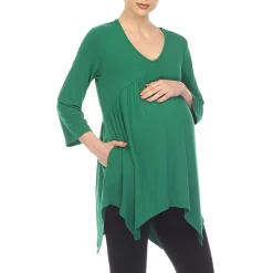 White Mark Maternity Womens V Neck Long Sleeve Tunic Top