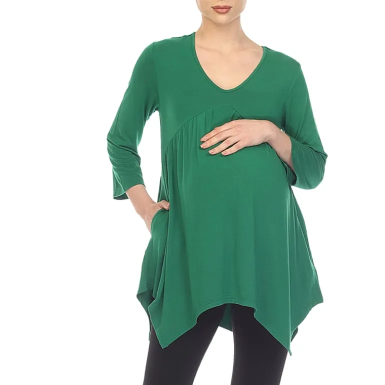 White Mark Maternity Womens V Neck Long Sleeve Tunic Top