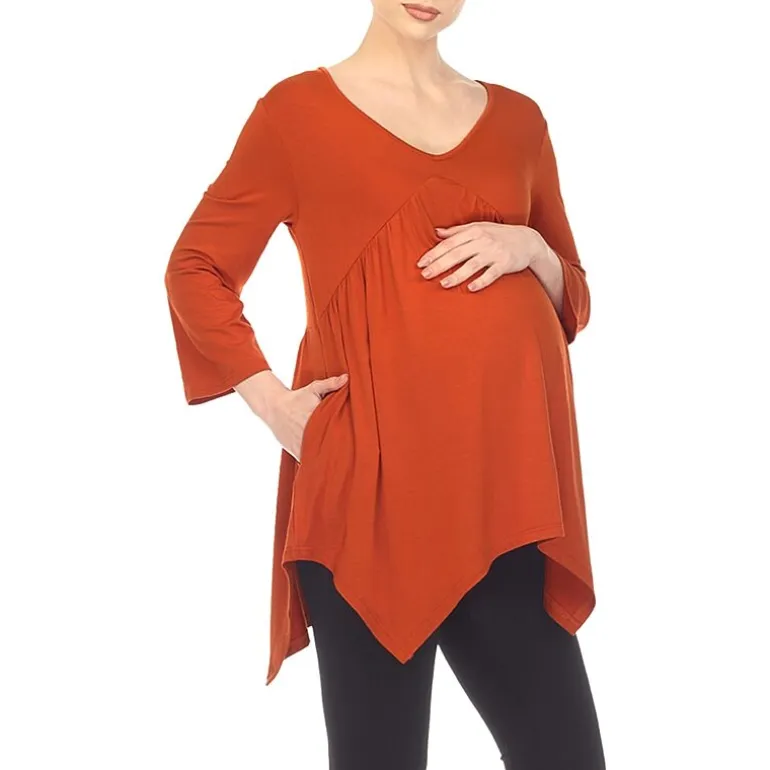 White Mark Maternity Womens V Neck Long Sleeve Tunic Top