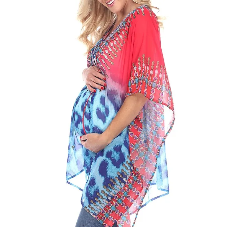 White Mark Plus Maternity Womens V Neck 3/4 Sleeve Tunic Top