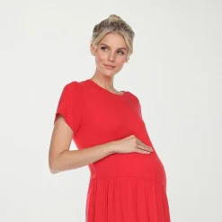White Mark Womens Maternity Crew Neck Short Sleeve Fitted Maxi Dress