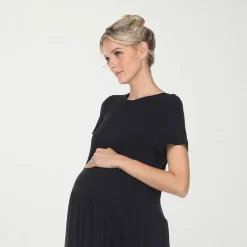 White Mark Womens Maternity Crew Neck Short Sleeve Fitted Maxi Dress