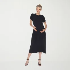 White Mark Womens Maternity Crew Neck Short Sleeve Fitted Maxi Dress