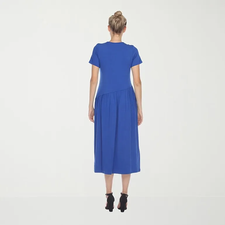 White Mark Womens Maternity Crew Neck Short Sleeve Fitted Maxi Dress