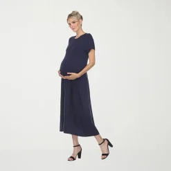 White Mark Womens Maternity Crew Neck Short Sleeve Fitted Maxi Dress