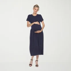 White Mark Womens Maternity Crew Neck Short Sleeve Fitted Maxi Dress