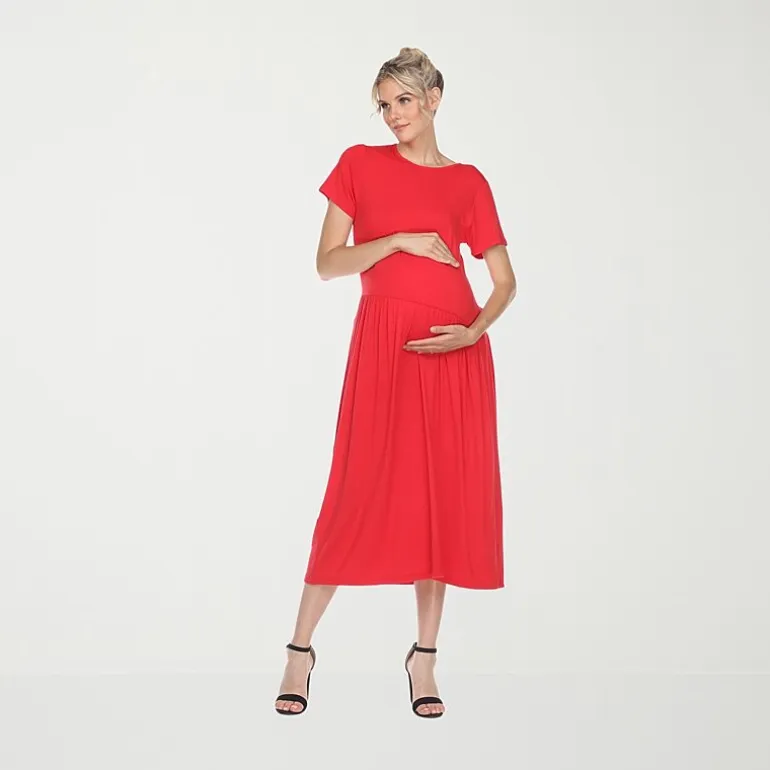White Mark Womens Maternity Crew Neck Short Sleeve Fitted Maxi Dress