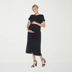 White Mark Womens Maternity Crew Neck Short Sleeve Fitted Maxi Dress