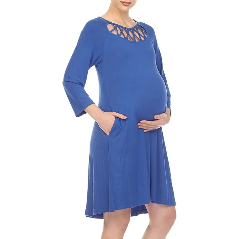 White Mark Womens Maternity 3/4 Sleeve Swing Dresses