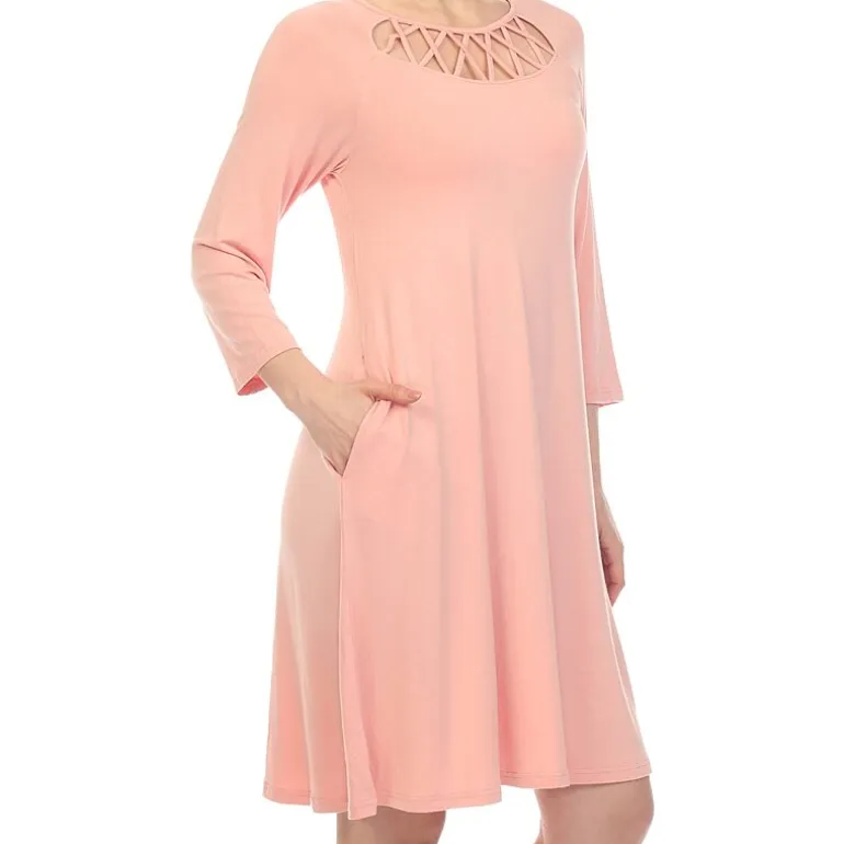 White Mark Womens Maternity 3/4 Sleeve Swing Dresses