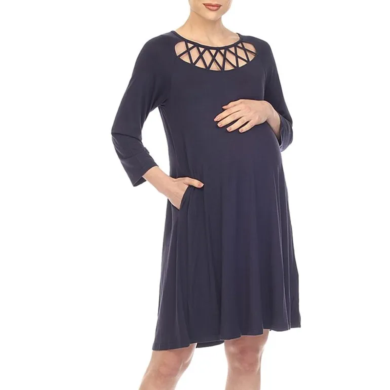 White Mark Womens Maternity 3/4 Sleeve Swing Dresses