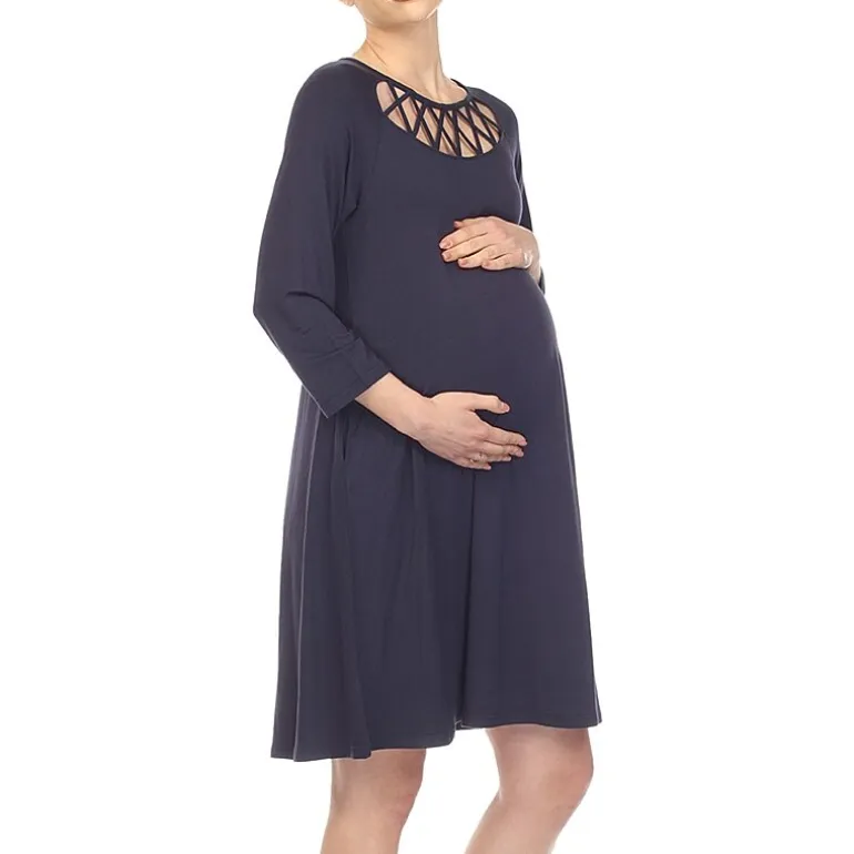 White Mark Womens Maternity 3/4 Sleeve Swing Dresses