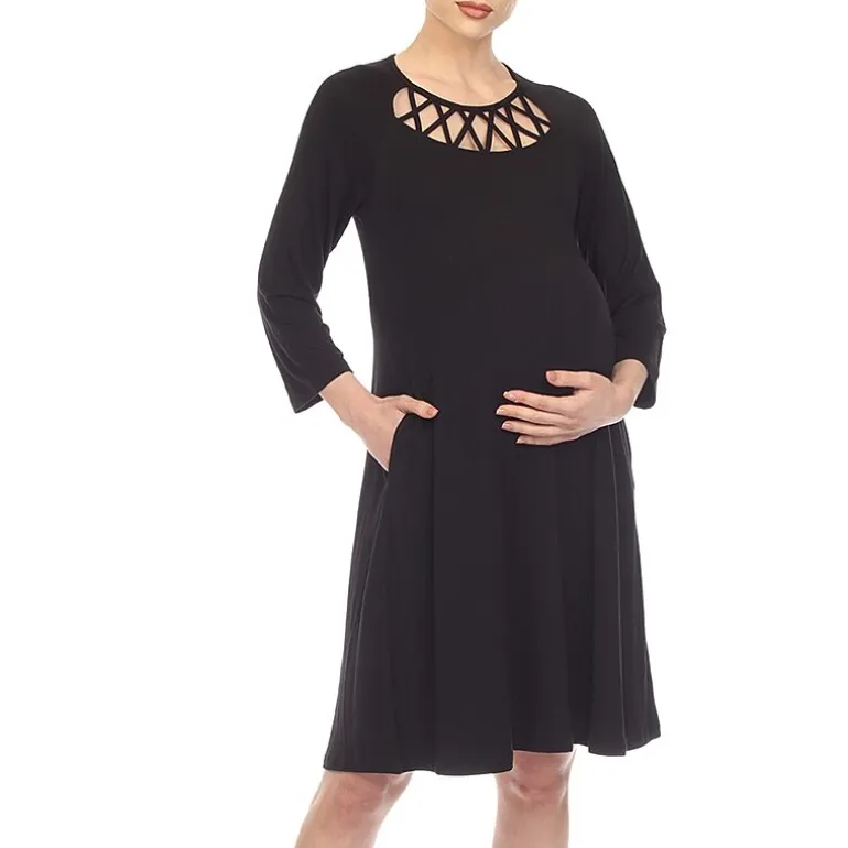 White Mark Womens Maternity 3/4 Sleeve Swing Dresses