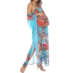 White Mark Womens Maternity Scoop Neck Sleeveless Maxi Dress