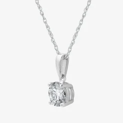 Womens 1 CT. Lab Grown White Diamond 10K Gold Round Pendant Necklace