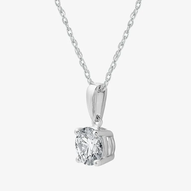 Womens 1 CT. Lab Grown White Diamond 10K Gold Round Pendant Necklace
