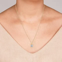 Womens 1 CT. Lab Grown White Diamond 10K Gold 18 Inch Princess Pendant Necklace