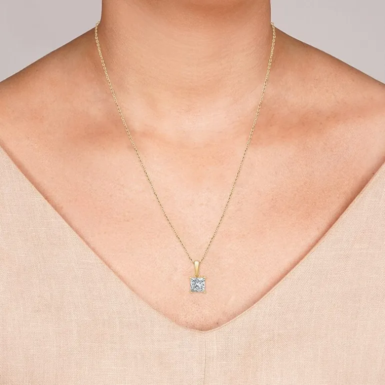 Womens 1 CT. Lab Grown White Diamond 10K Gold 18 Inch Princess Pendant Necklace